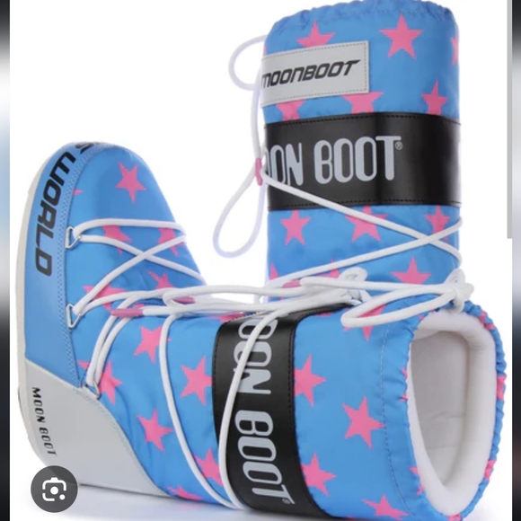 Moon Boot Icon Retrobiker Snow Boots Blue Pink Moon Boot Stars Snow Boots - Picture 13 of 14